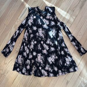 Angie Floral open back high neck cold shoulder mini dress light black pink white